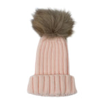 Gorro con Pompon de Pelo de Mapache Rosa