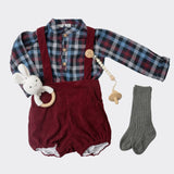 Camisa Cuello Mao Cuadros Burgundy Azul