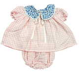 Jesusin Vichy Rosa con Cuello de Flores Azules