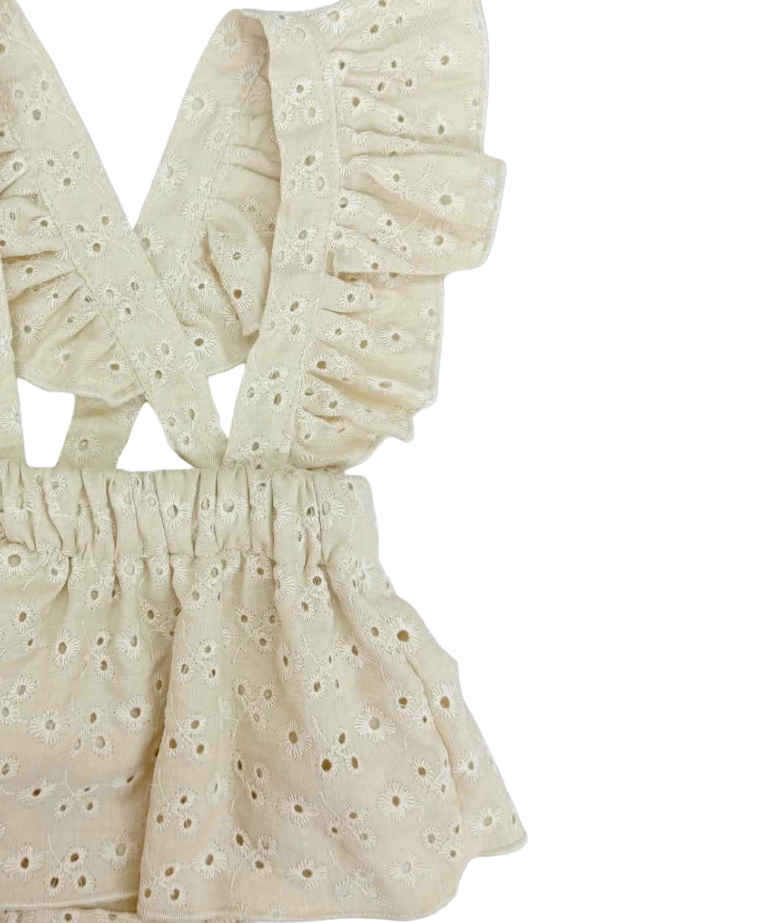 Falda con Tirantes de Encaje y Flores Ivory