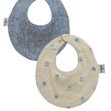 Babero Reversible de Lino Azul con Tela de Puntos Bordados