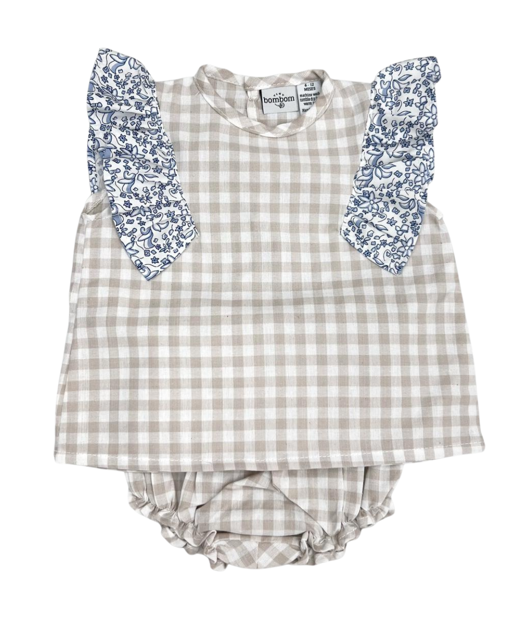 Jesusin de Cuadros Beige con Flores Azules