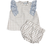 Jesusin de Cuadros Beige con Flores Azules