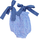 Ranita de Flores Azules con Tirantes de Cuadros Azul
