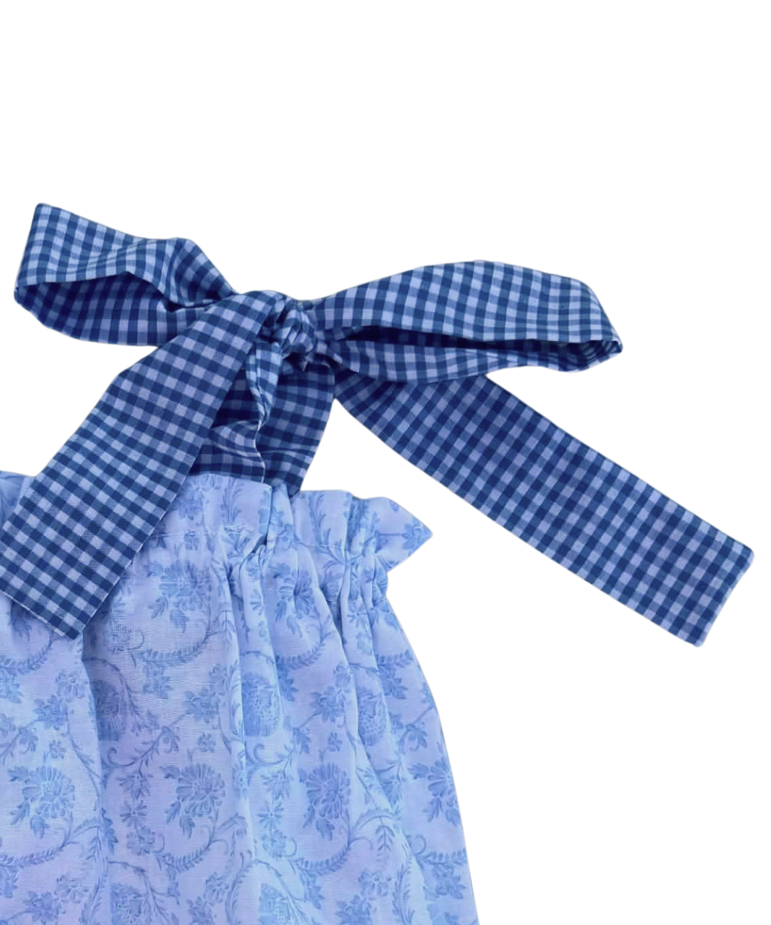Ranita de Flores Azules con Tirantes de Cuadros Azul
