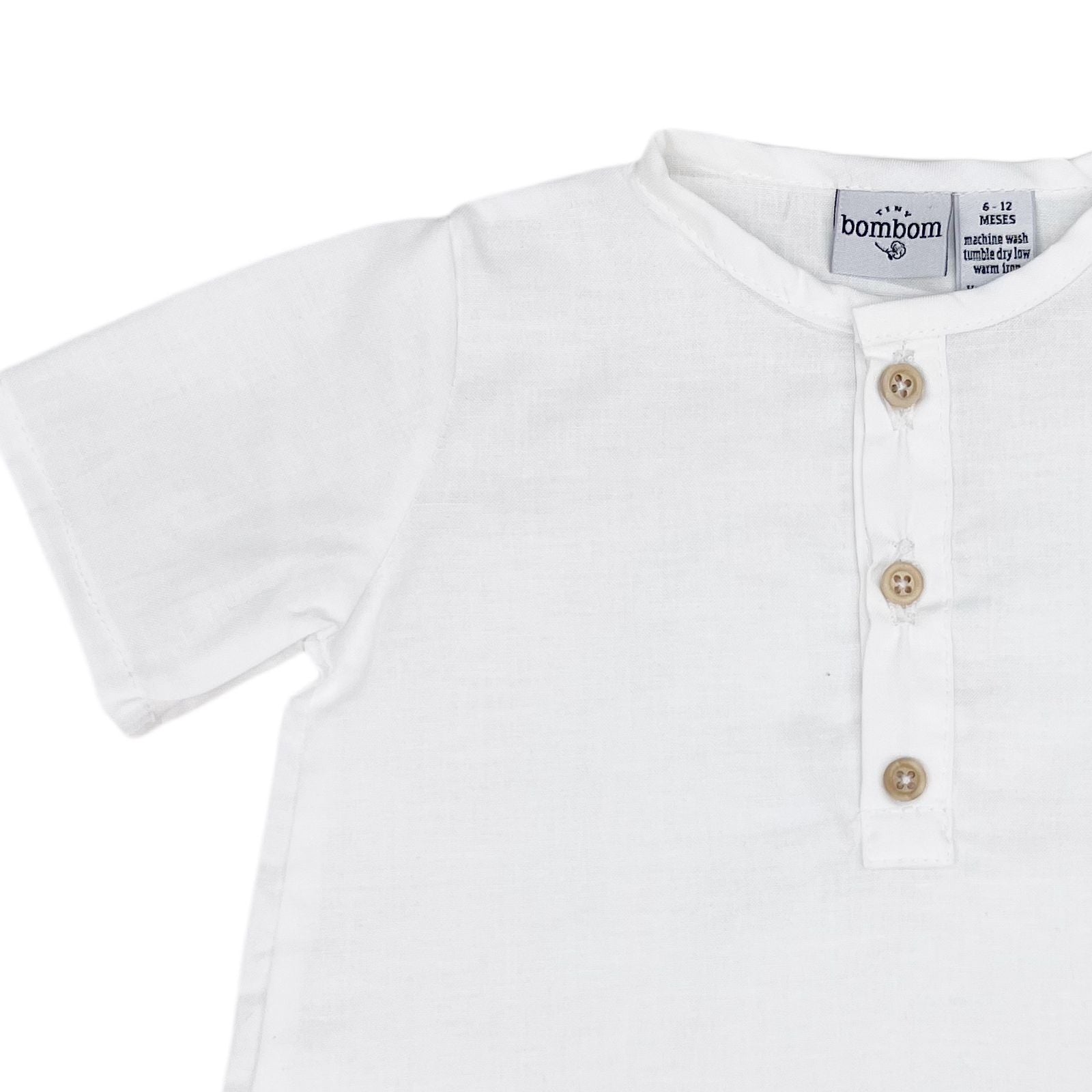 White Short-Sleeve Three-Button Shirt