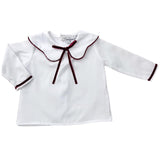 Blusita Blanca Cuello Volado con Detalle Moño Terciopelo