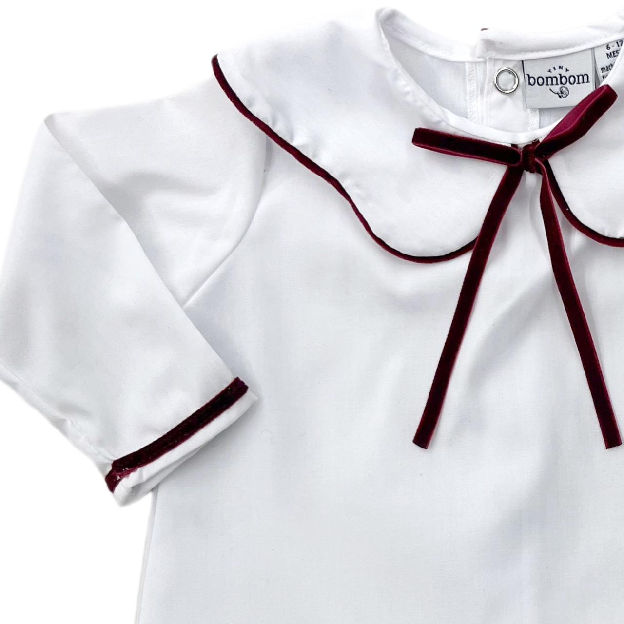 White Blouse with Ruffled Neck and Velvet Bow Detail