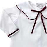 Blusita Blanca Cuello Volado con Detalle Moño Terciopelo