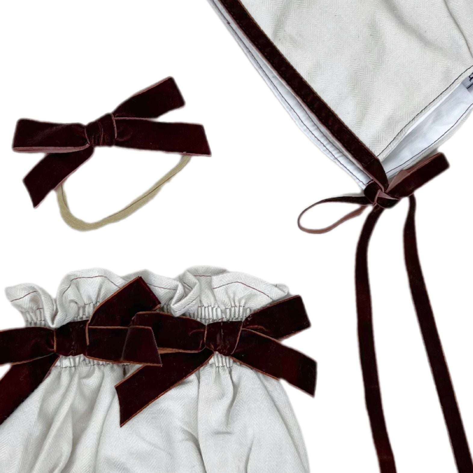 Set Ivory con Moños de Terciopelo Vino