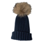 Gorro con Pompon de Mapache Azul Marino