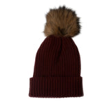 Gorro con Pompon de pelo de Mapache Vino