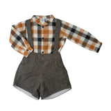 Short con Tirantes Herringbone Felpa Gris