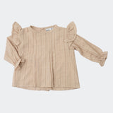 Blusa Beige Plumetti con Olan en Hombros