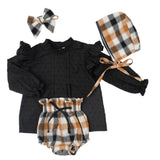 Conjunto Bloomer Cuadros Mostaza y Negro 3 Piezas